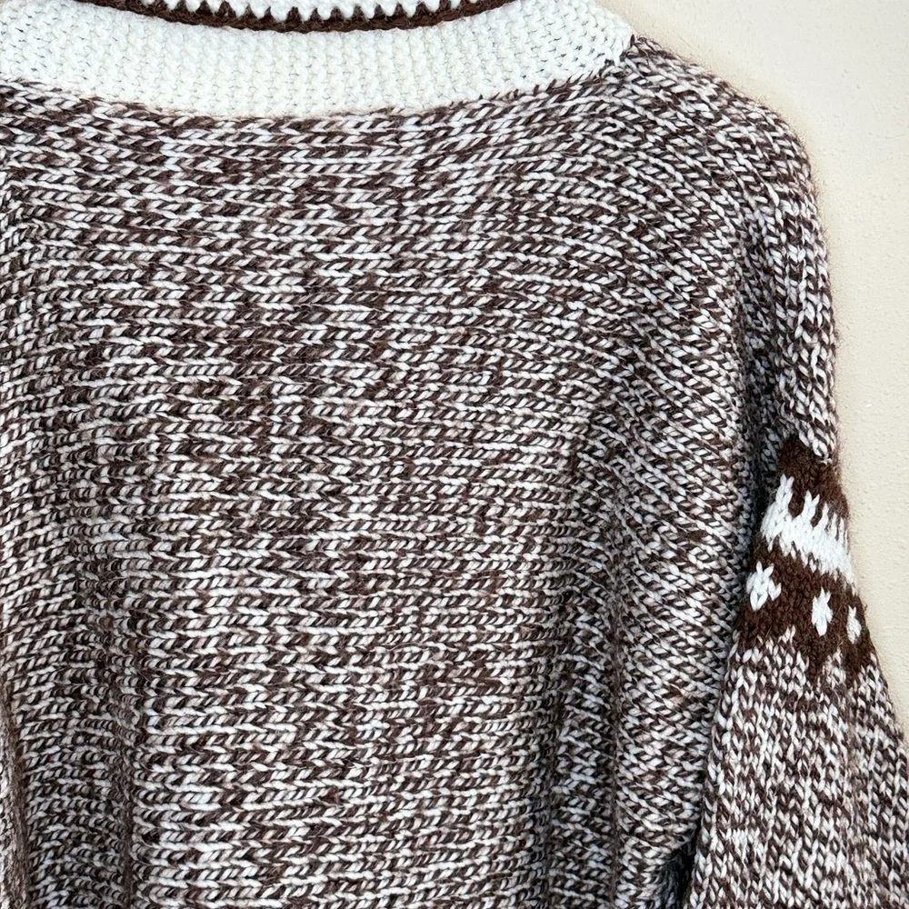 Vintage Hand Knit Lodge Sweater Nordic Zip Cardigan Oversized